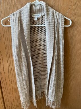 Cloud Chaser Cream Open-Front Fringe Knit Vest